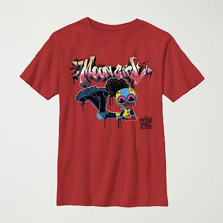 Little & Big Kid Boys Crew Neck Short Sleeve Regular Fit Marvel Moon Girl Graphic T-Shirt, X-small, Red