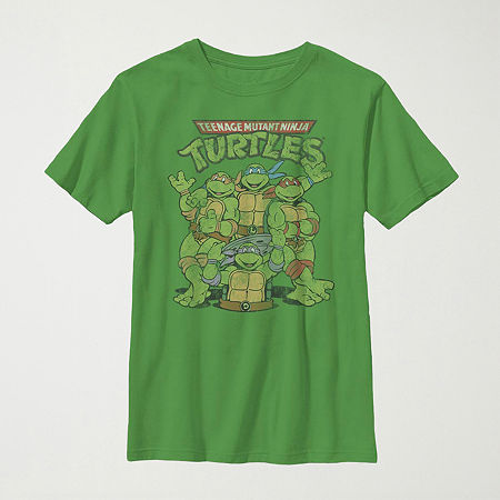Little & Big Kid Boys Crew Neck Short Sleeve Slim Fit Teenage Mutant Ninja Turtles Graphic T-Shirt, Large, Green