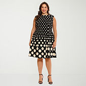 London Times Womens Plus Square Neck Sleeveless Fit + Flare Dress, Color:  Black - JCPenney