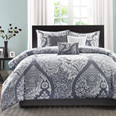 Gray Damask Tanner Reversible Comforter Set (Queen) - Marble Hill