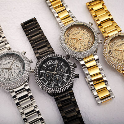 Akribos XXIV Mens Chronograph Crystal Accent Silver Tone Stainless Steel Bracelet Watch A-1075ss