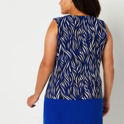 Black Label by Evan-Picone Womens Plus Crew Neck Sleeveless Blouse