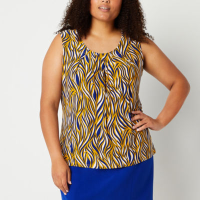 Black Label by Evan-Picone Womens Plus Crew Neck Sleeveless Blouse