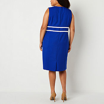 Black Label by Evan-Picone Plus Sleeveless Sheath Dress, Color: Royal Blue  White - JCPenney