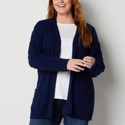 St. John's Bay Plus Womens Long Sleeve Open Front Cardigan