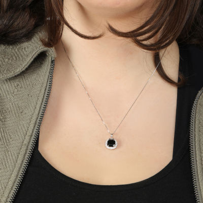 Womens Genuine Black Onyx Sterling Silver Cushion Pendant Necklace