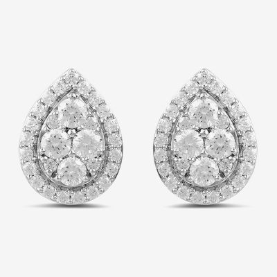 (G / I1) 1 CT. T.W. Lab Grown White Diamond 10K or 14K Gold 12mm Pear Stud Earrings