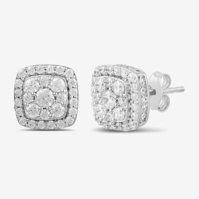 (G / I1) 1 CT. T.W. Lab Grown White Diamond 10K Gold 9.5mm Cushion Stud Earrings