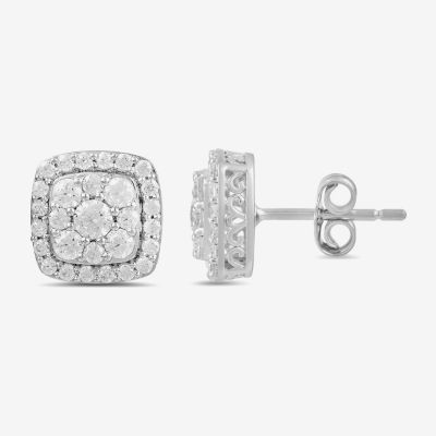 (G / I1) 1 CT. T.W. Lab Grown White Diamond 10K Gold 9.5mm Cushion Stud Earrings