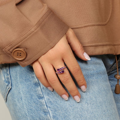 Womens Genuine Purple Amethyst 18K Rose Gold Over Silver Bypass  Cocktail Ring