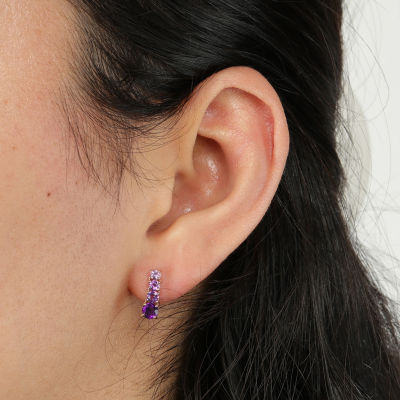 Genuine Purple Amethyst 18K Rose Gold Over Silver Drop Earrings