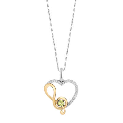 Enchanted Disney Fine Jewelry Womens Diamond Accent Genuine Green Peridot 14K Gold Over Silver Heart Princess & The Frog Tiana Pendant Necklace