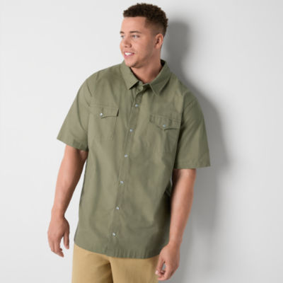 Walker Hayes for JCPenney Snap Front Mens Big and Tall Fitted Sleeve Short Easy Care Button-Down Shirt