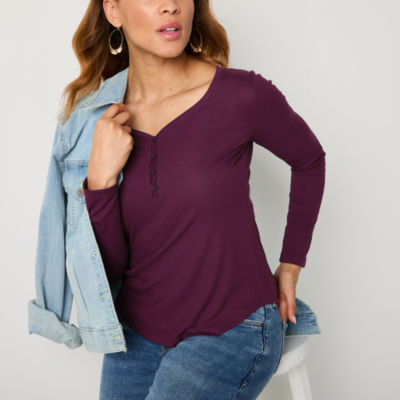 a.n.a Womens Long Sleeve Henley Shirt