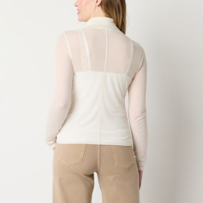 a.n.a Sheer Womens Long Sleeve Mock Neck Top