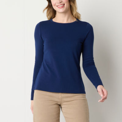 a.n.a Womens Round Neck Long Sleeve T-Shirt