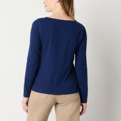 a.n.a Womens Round Neck Long Sleeve Adaptive Easy-on + Easy-off T-Shirt