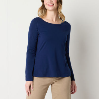 a.n.a Womens Round Neck Long Sleeve Adaptive Easy-on + Easy-off T-Shirt