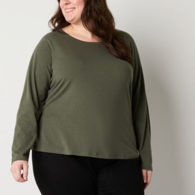 a.n.a Womens Plus Crew Neck Long Sleeve Adaptive T-Shirt