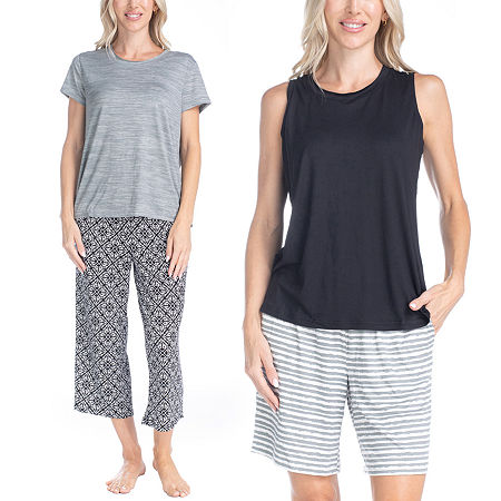 Muk Luks Womens Round Neck Short Sleeve 4-pc. Pajama Sets, X-small, Gray