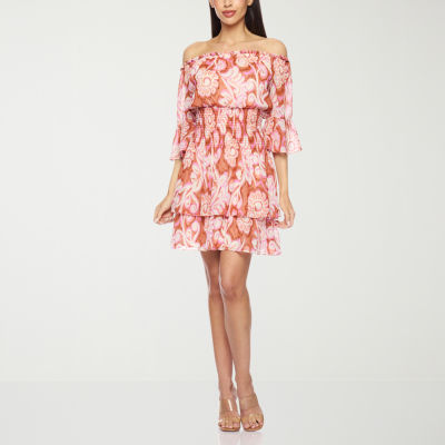 EXP - Lucy White and Blue fit and flare off shoulder