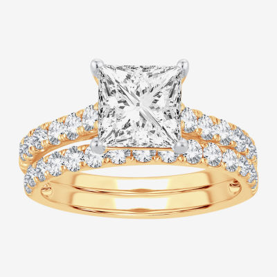 (H-I / SI1-SI2) Signature By Modern Bride Womens 2 1/2 CT. TW. Lab Grown White Diamond in 14K Gold Princess Bridal Set