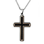 Mens Stainless Steel & Rose-Tone IP Cross Pendant Necklace
