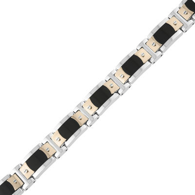 Mens Stainless Steel & Rose-Tone IP Link Bracelet