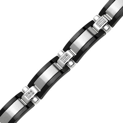 Mens ¼ CT. T.W. Diamond Stainless Steel & Black IP Link Bracelet