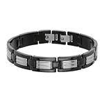 Mens Stainless Steel & Black IP Link Bracelet