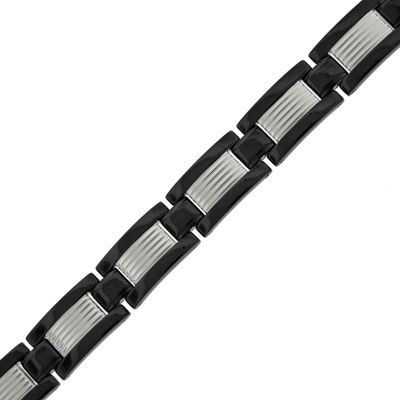 Mens Stainless Steel & Black IP Link Bracelet