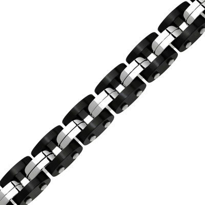 Mens Stainless Steel & Black IP Link Bracelet