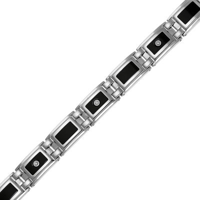 Mens 1/8 CT. T.W. Diamond Stainless Steel & Resin Link Bracelet