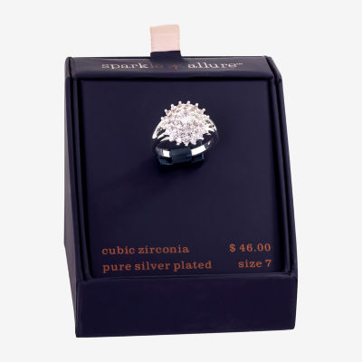 Sparkle Allure Womens White Cubic Zirconia Pure Silver Over Brass Hypoallergenic Cocktail Ring