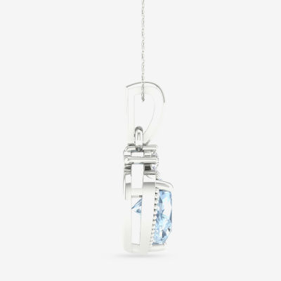 Womens Diamond Accent Genuine Blue Aquamarine 10K White Gold Heart Pendant Necklace