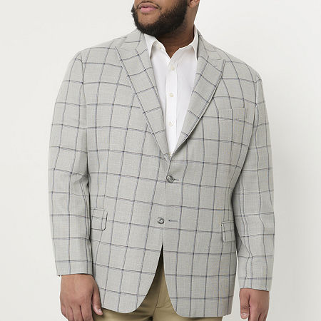 1950s Mens Suits & Sport Coats | 50s Suits & Blazers Stafford Mens Big and Tall Windowpane Stretch Fabric Classic Fit Sport Coat 56 Big Long Gray $115.49 AT vintagedancer.com