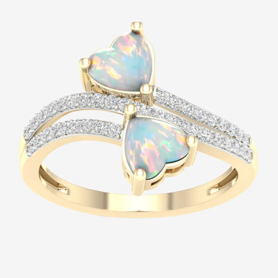 Womens 1/5 CT. Genuine White Opal 10K Gold Heart Crossover Cocktail ...
