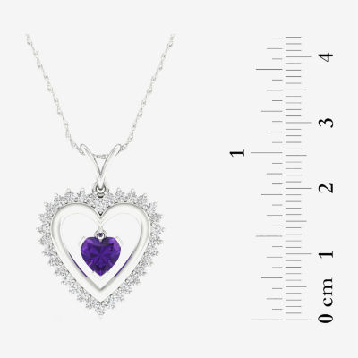 Womens Genuine Purple Amethyst Sterling Silver Heart Pendant Necklace