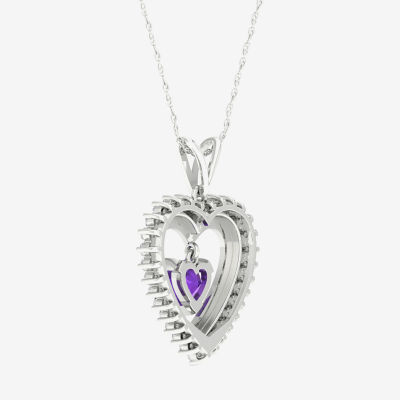 Womens Genuine Purple Amethyst Sterling Silver Heart Pendant Necklace