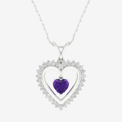 Womens Genuine Purple Amethyst Sterling Silver Heart Pendant Necklace