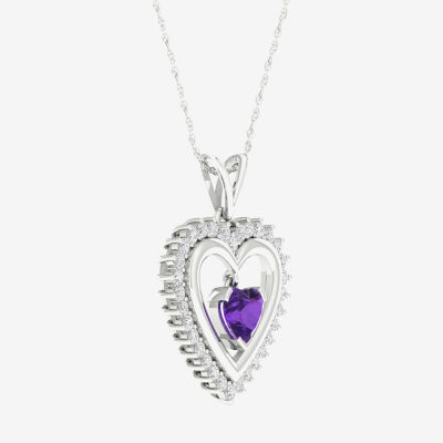 Womens Genuine Purple Amethyst Sterling Silver Heart Pendant Necklace