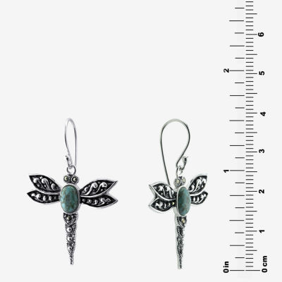 Womens Enhanced Blue Turquoise Sterling Silver Round Drop Earrings