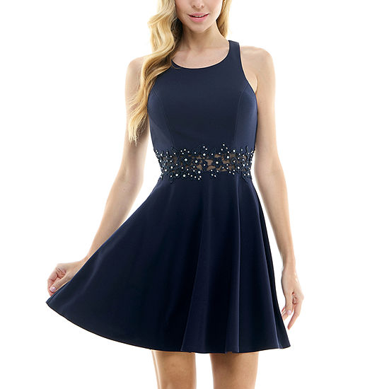 City Triangle Juniors Sleeveless Applique Embellished Fit + Flare Dress ...