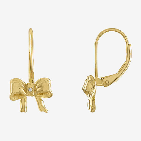 Girls White Diamond 14K Gold Over Silver Bow Drop Earrings, One Size