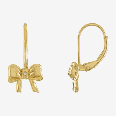 Girls White Diamond 14K Gold Over Silver Bow Drop Earrings