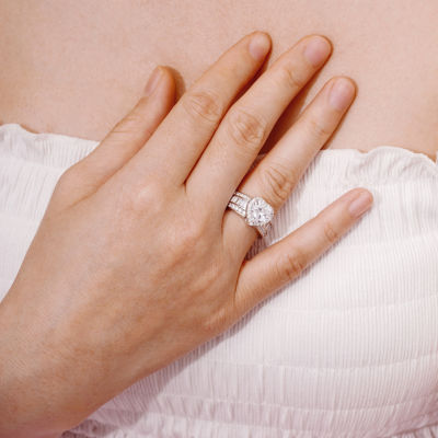 DiamonArt® Womens White Cubic Zirconia Sterling Silver Engagement Ring