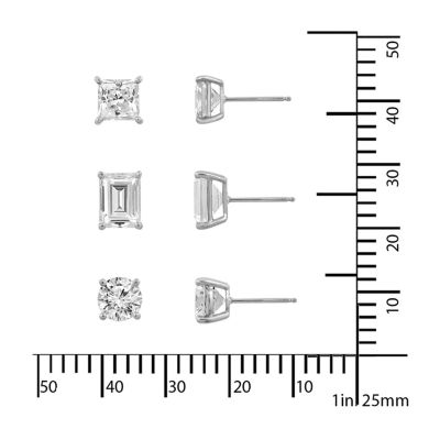 Diamonart Womens Cubic Zirconia Sterling Silver 3 Pair Earring Set