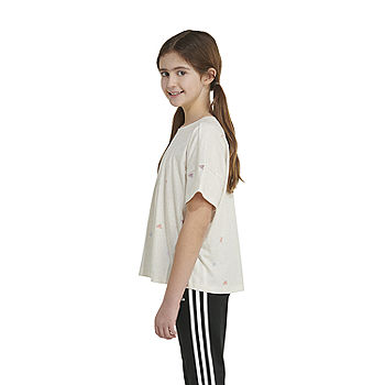 Sleeve JCPenney Girls Crew Color: Neck T-Shirt, Short - Oatmeal Heather Big adidas