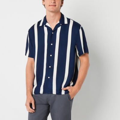 Arizona Mens Classic Fit Short Sleeve Striped Button-Down Shirt