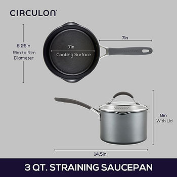 Circulon 3 qt Radiance Hard-Anodized Nonstick Straining Saucepan, Gray
